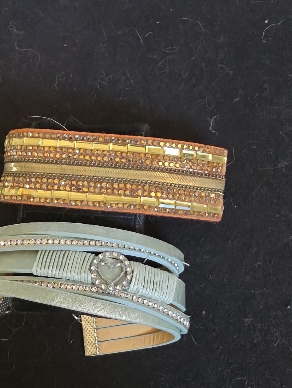 Gold and Light Blue Layered Beaded Wrap Bracelets